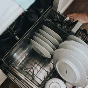 A half-full dishwasher